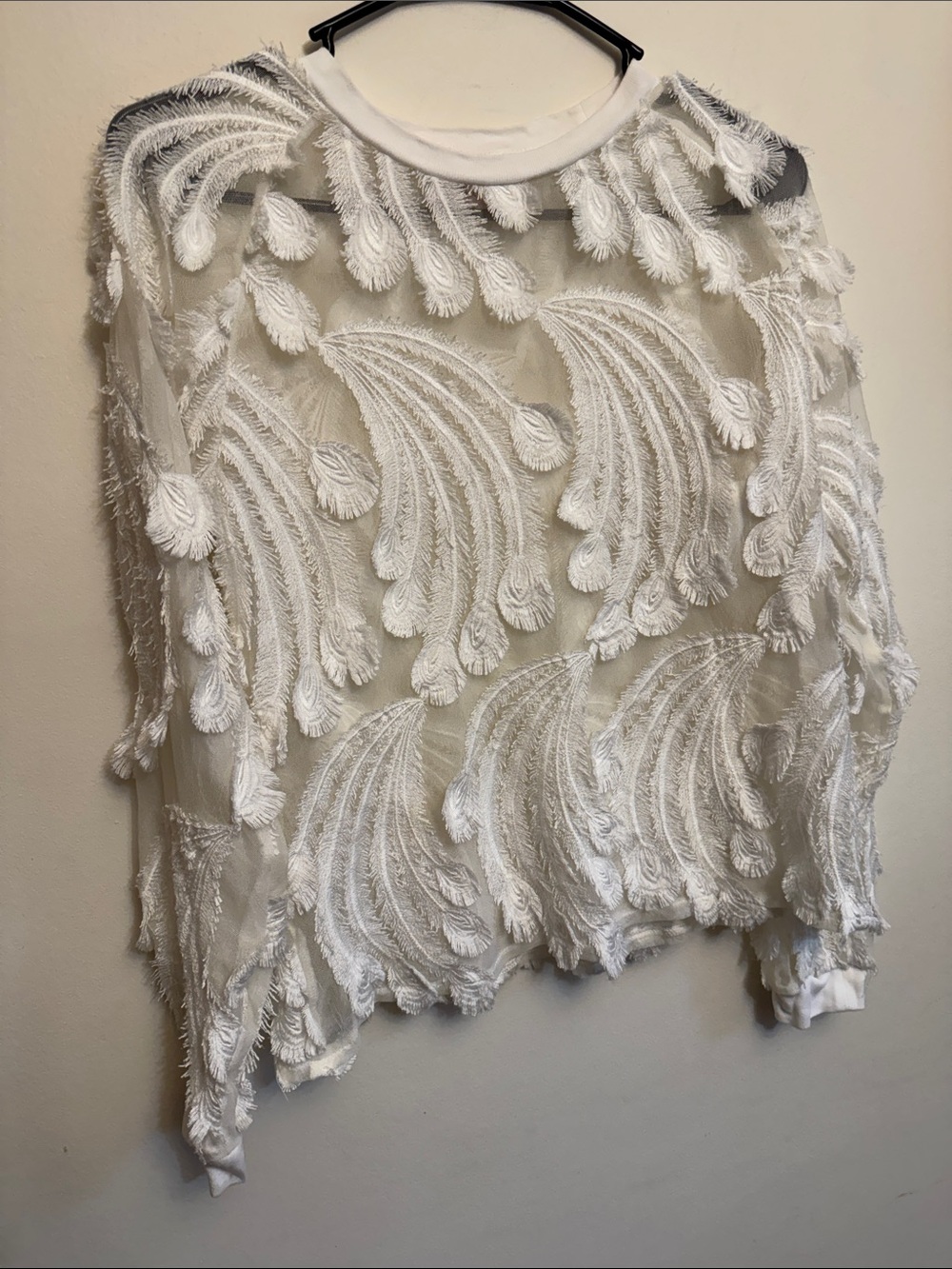 Pepin White Textured Fringe Sheer Sweater